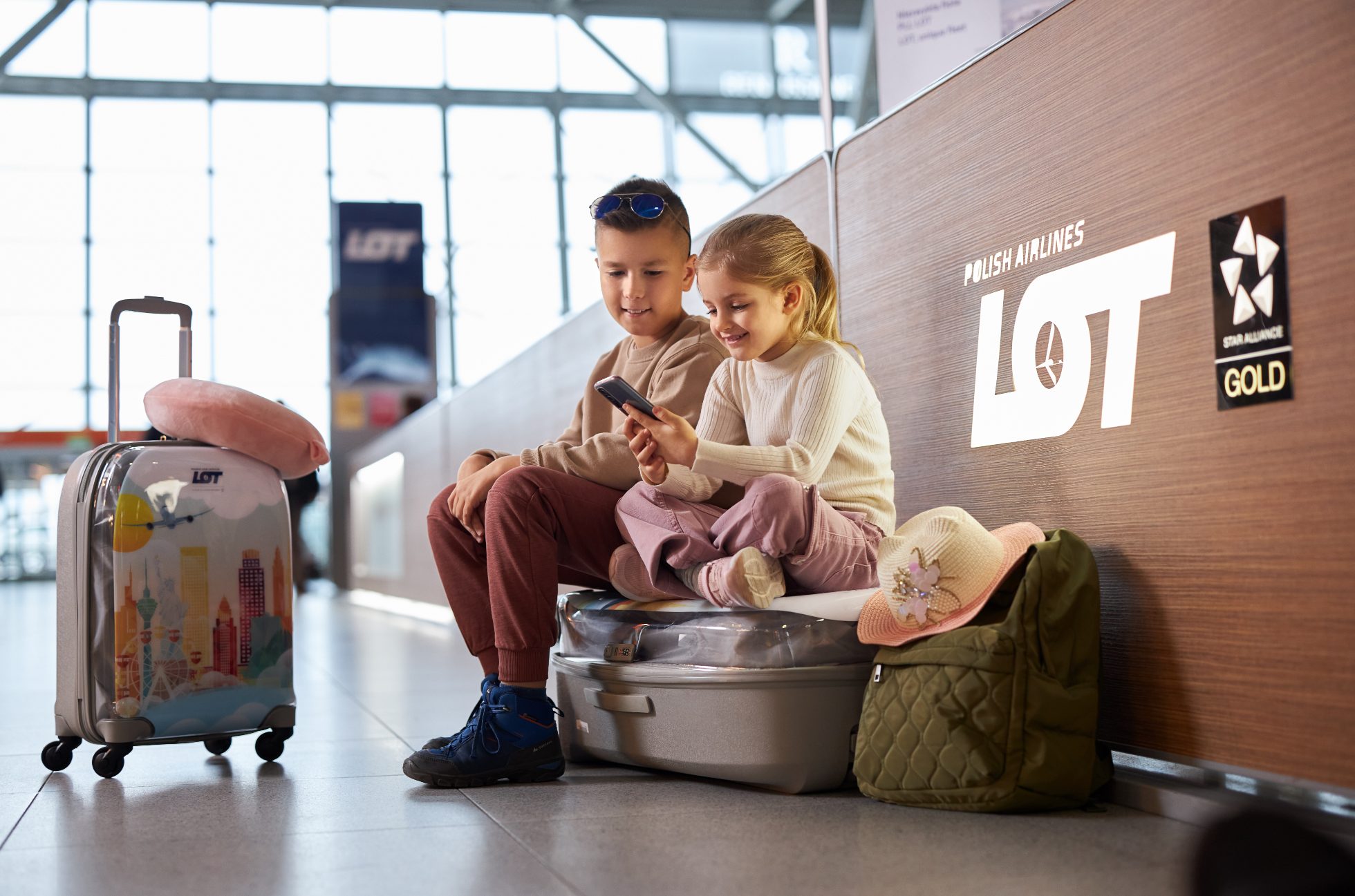 Children are flying on vacation